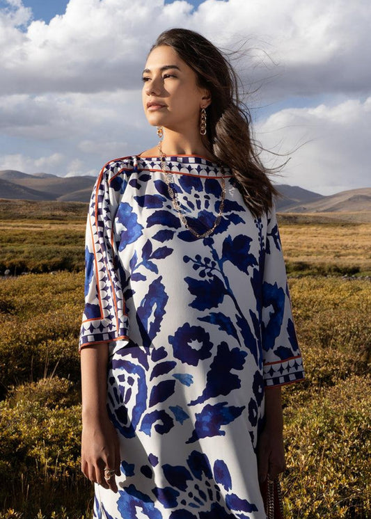 Azure Bloom Long Shirt 2 Piece (Stitched)