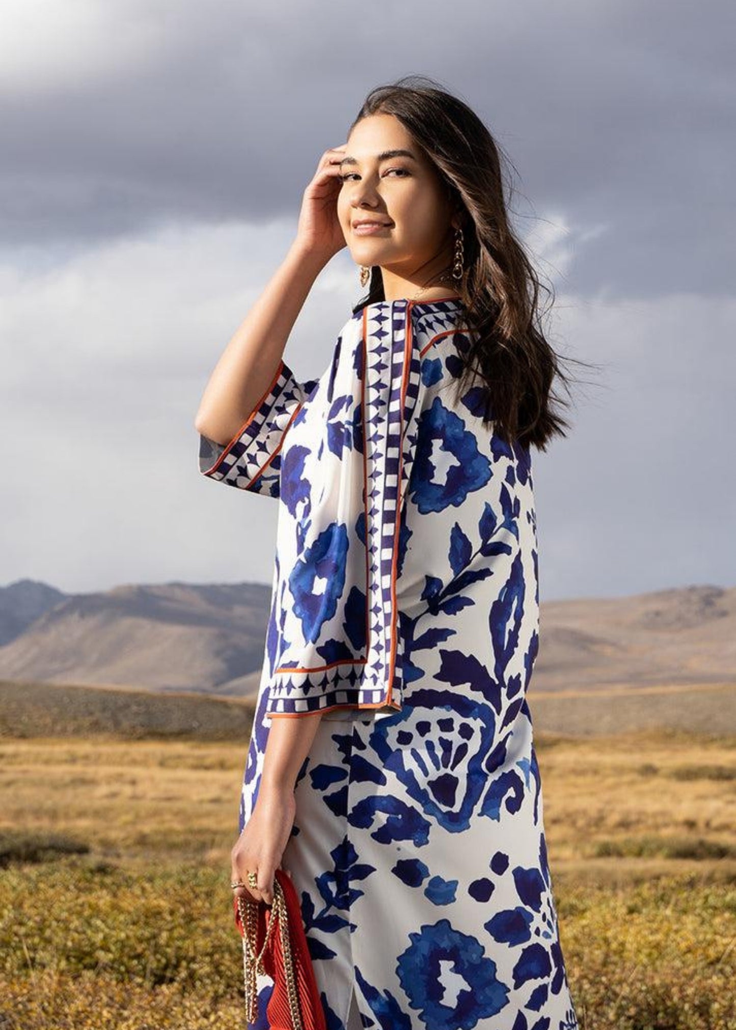 Azure Bloom Long Shirt 2 Piece (Stitched)
