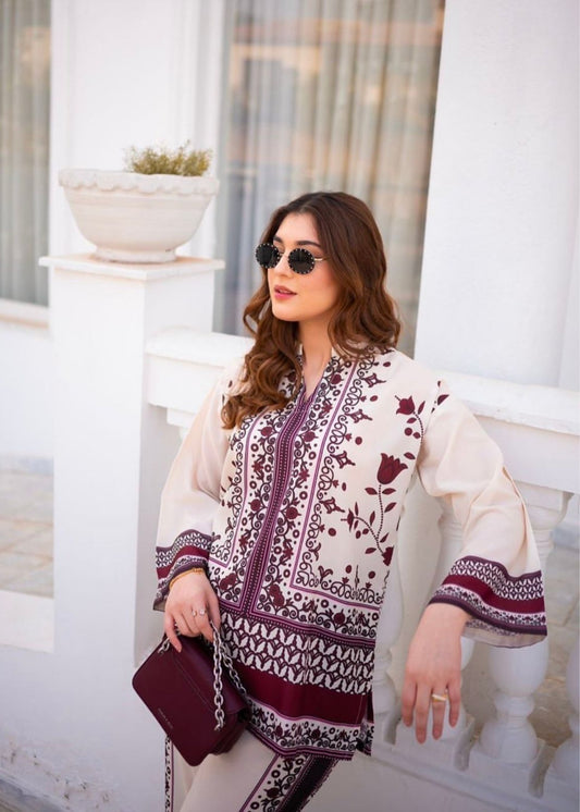 Maroon Essence 2-Piece Co-ords Set (Stitched)