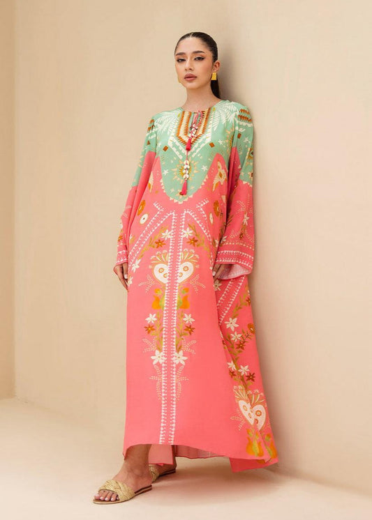 Mint & Pink Floral Long Shirt Dress (Stitched)