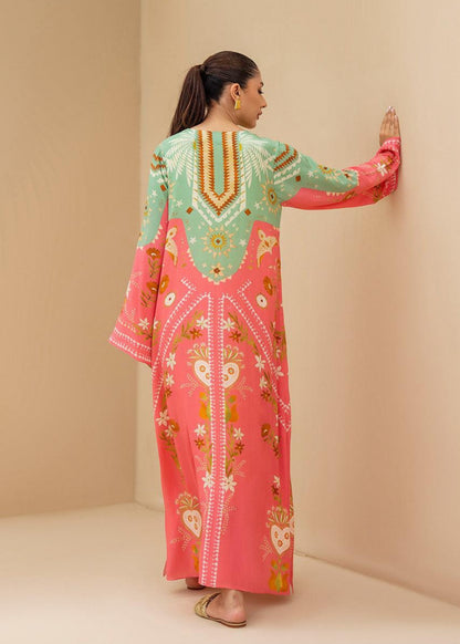 Mint & Pink Floral Long Shirt Dress (Stitched)