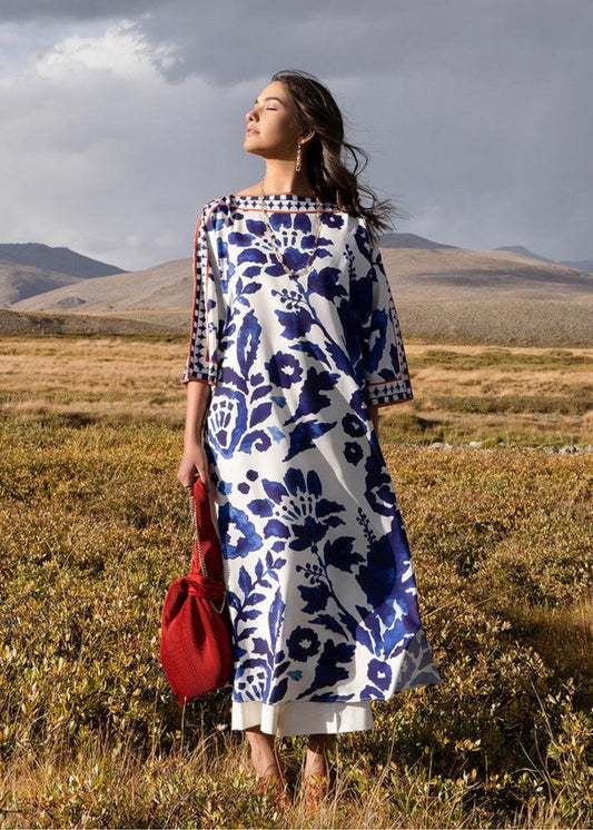 Azure Bloom Long Shirt 2 Piece (Stitched)