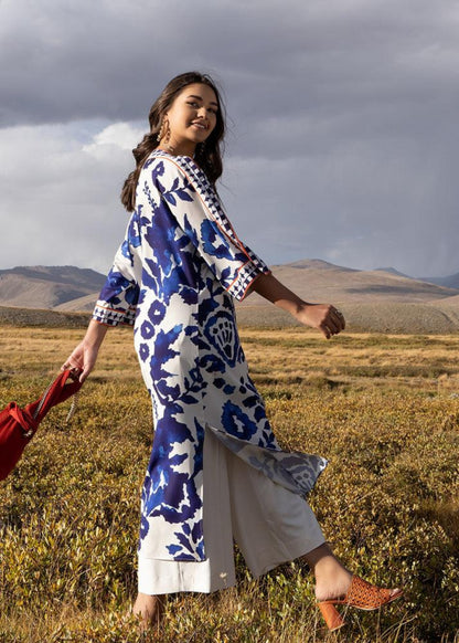 Azure Bloom Long Shirt 2 Piece (Stitched)